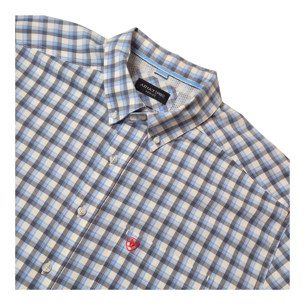Ariat Pro Series Fred Men's XXL Blue Plaid Short Sleeve Western Button Shirt